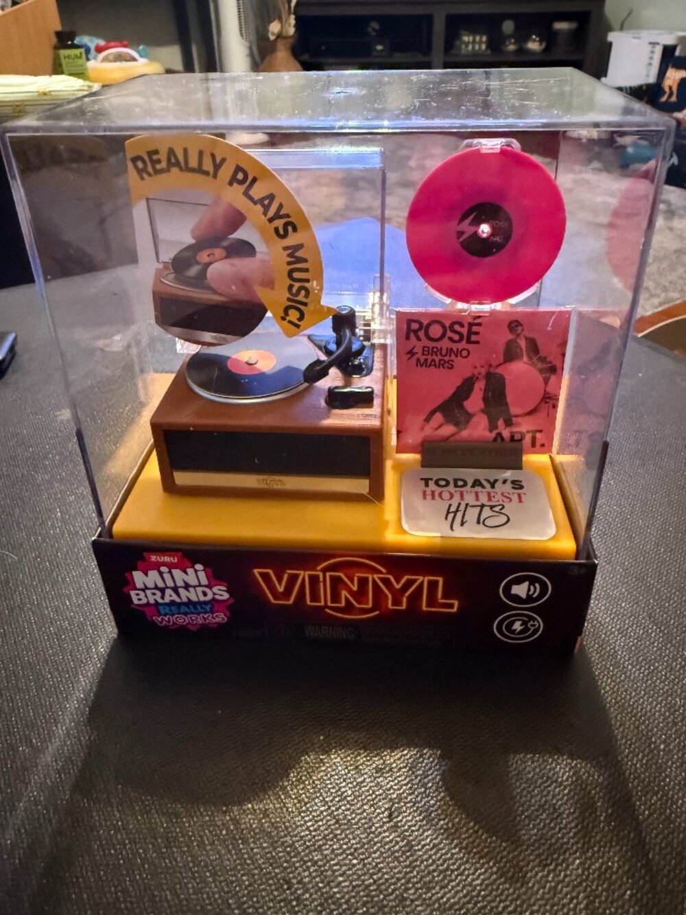ZURU Mini Brands Vinyl Tiny Record Player Really Works Rose Bruno Mars APT Album